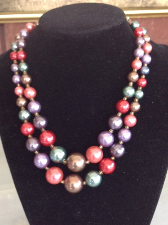 Jewelry - Vintage Double-Strand Beaded Necklace Featuring Multicolored Beads